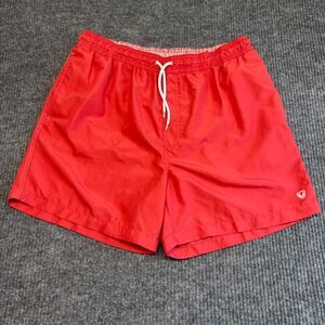 F&F Men L Red Swim Trunks Drawstring Mesh Lined Shield Logo Preppy‎